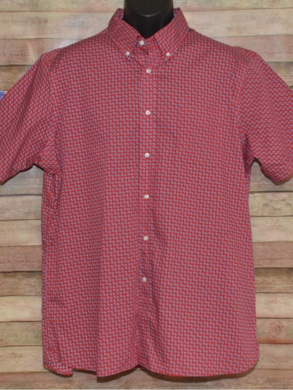 Cremieux Classics Red Paisley Size XL Short Sleeve Dress Shirt Supima Cotton